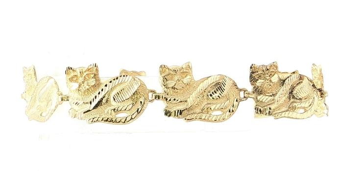 content/products/Estate Piece: Cat Motif Link Bracelet in Textured Yellow Gold 