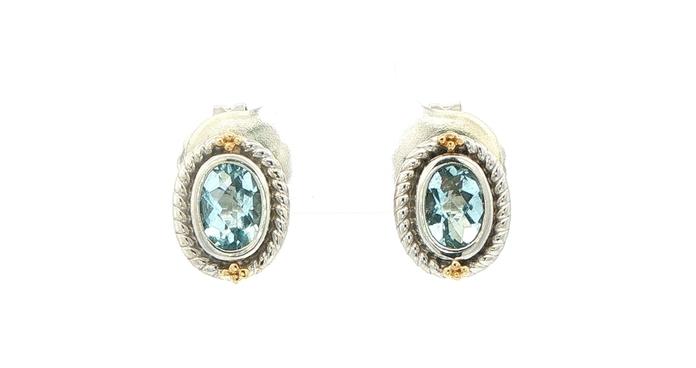 content/products/Estate Piece: Oval Quartz Cable Solitaire Earring in Sterling Silver with Yellow Gold Accent 