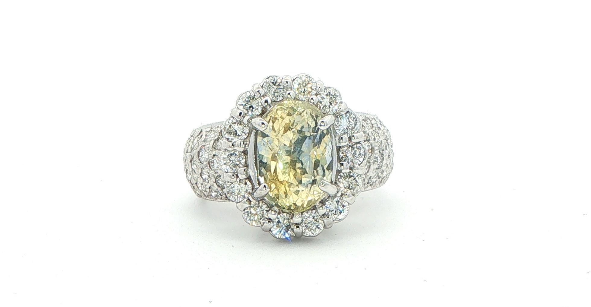 Estate Piece: Yellow Sapphire and Diamond Halo Cocktail Ring in White Gold (6.53cts TWT)