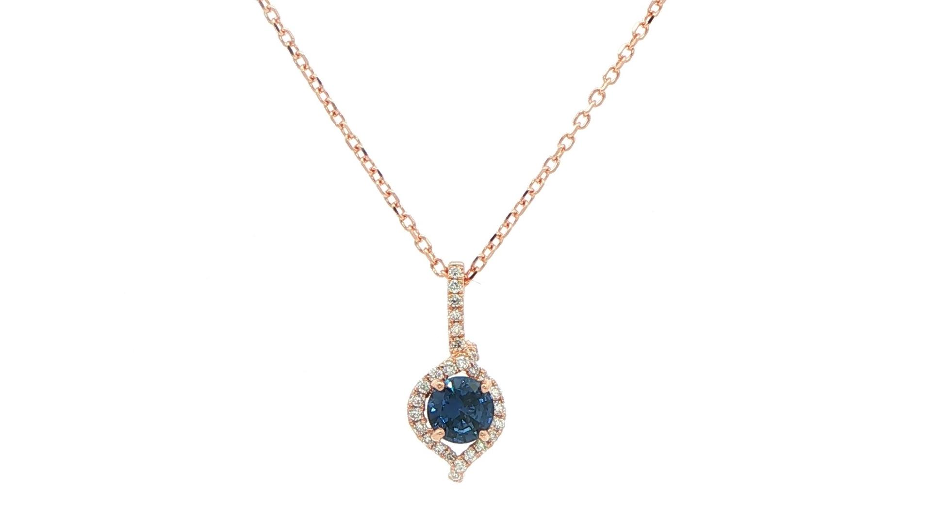 Huckleberry Sapphire Wrapped Halo Necklace in Rose Gold (0.46cts TWT)
