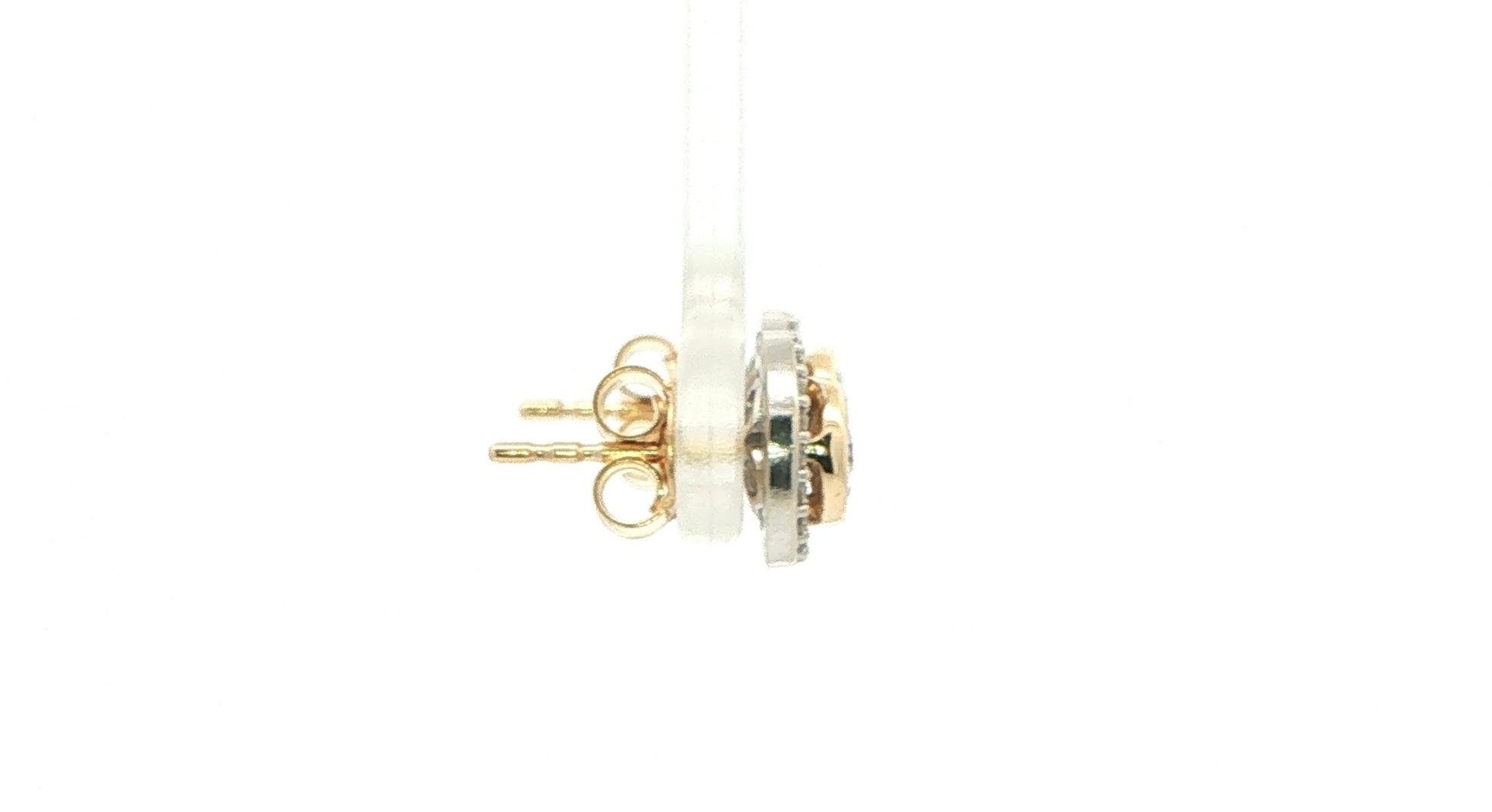 Diamond Halo Illusion Stud Earrings in Two-Tone Yellow and White Gold (0.27cts TWT) side