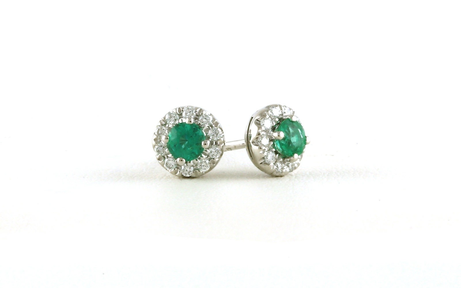 Emerald and Diamond Halo Stud Earrings in White Gold (0.53cts TWT)