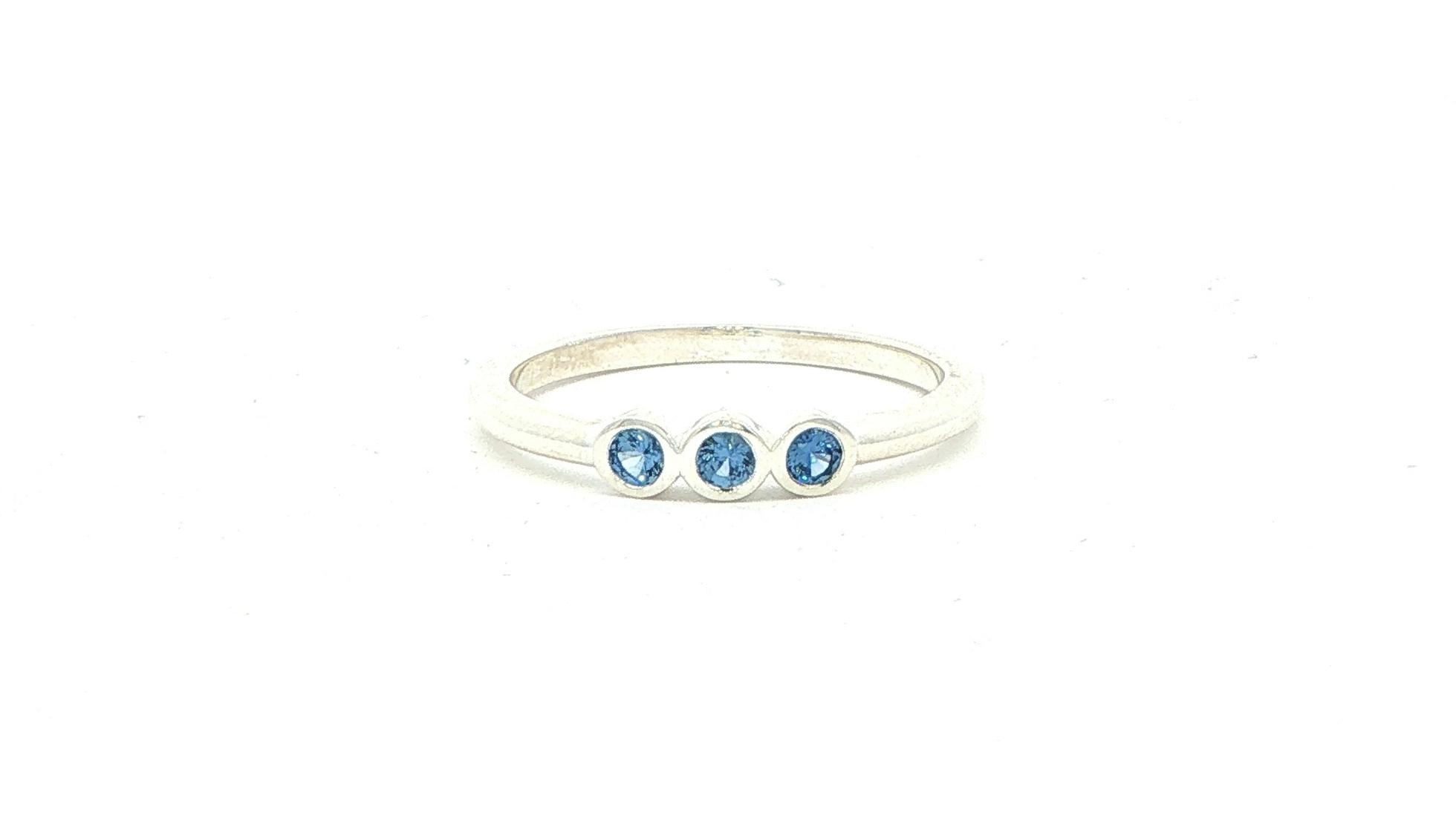 Three-Stone Montana Yogo Sapphire Bezel-Set Ring in Sterling Silver  (0.15cts TWT)