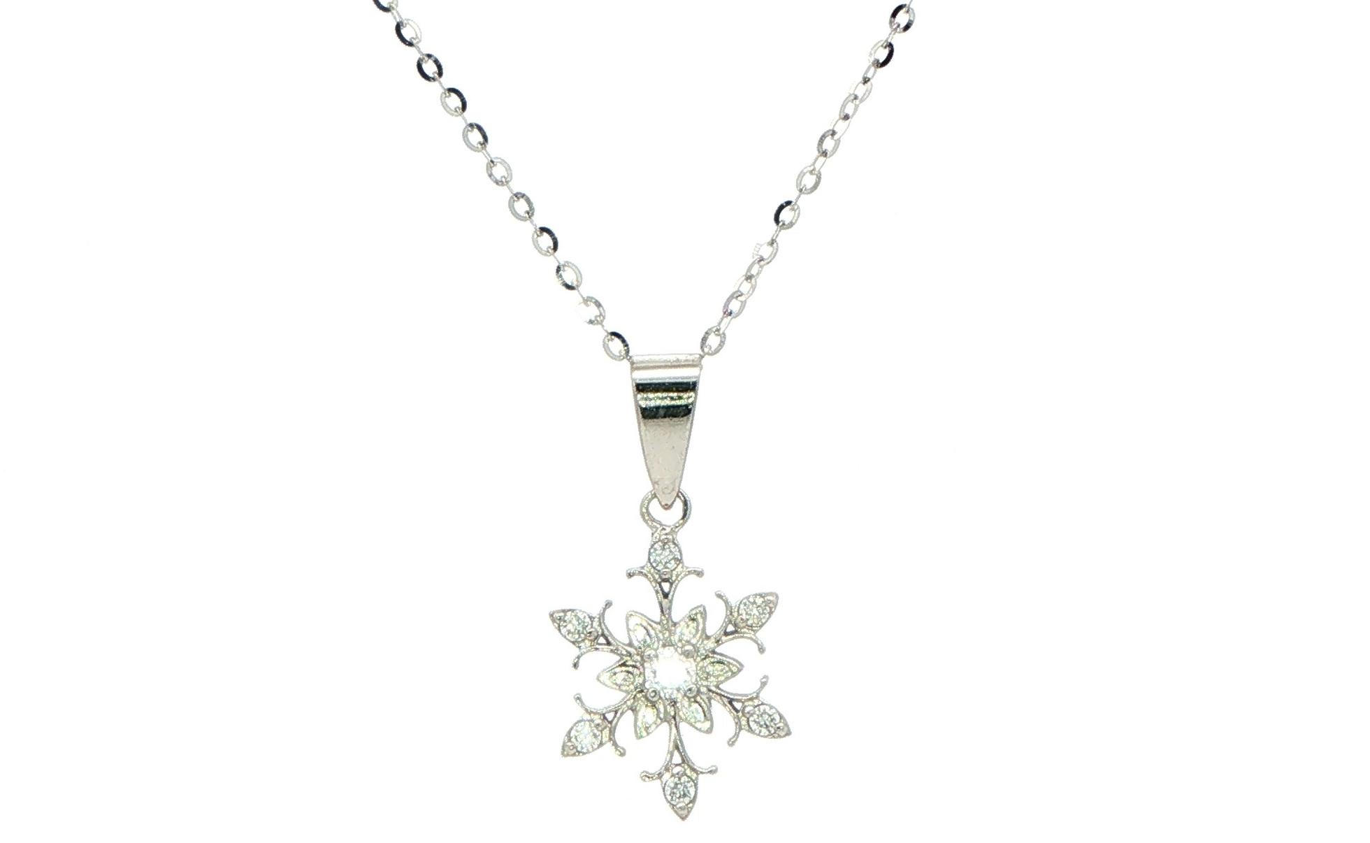 Diamond Snowflake Pendant Charm Necklace in White Gold (0.12cts TWT)