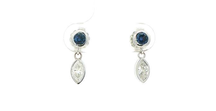 content/products/Bezel-set Round Montana Yogo Sapphire and Marquise Diamond Drop Earrings in White Gold (0.72cts TWT)