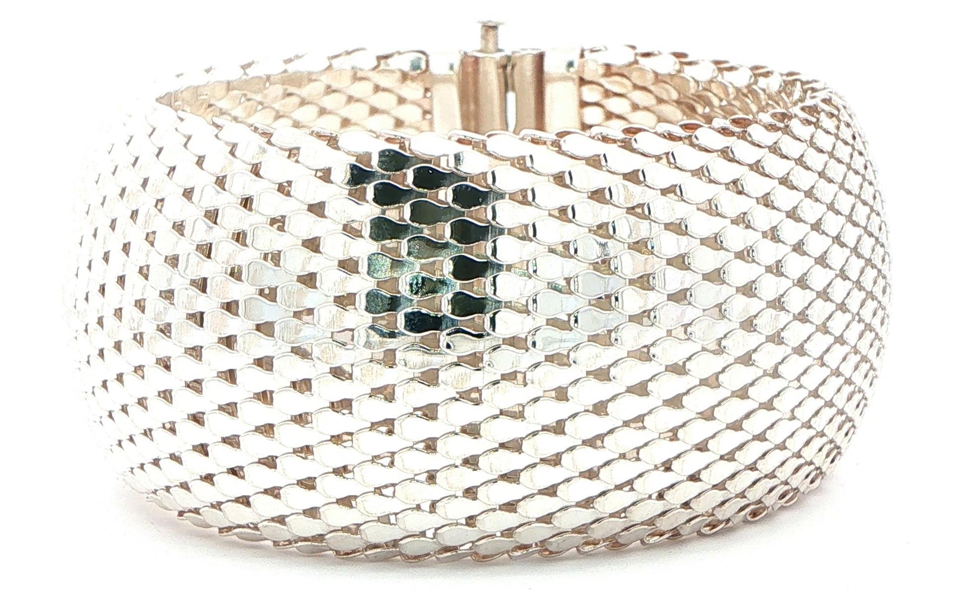 Estate Piece: Wide Woven Mesh Chain Bracelet in Sterling Silver