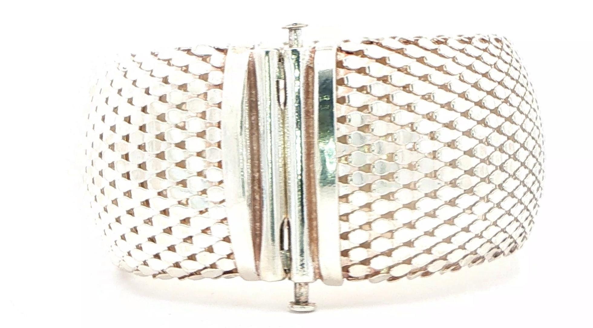Estate Piece: Wide Woven Mesh Chain Bracelet in Sterling Silver back