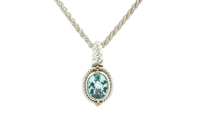 content/products/Estate Piece: Oval Quartz Cable Pendant Necklace in Sterling Silver with Yellow Gold Accents 