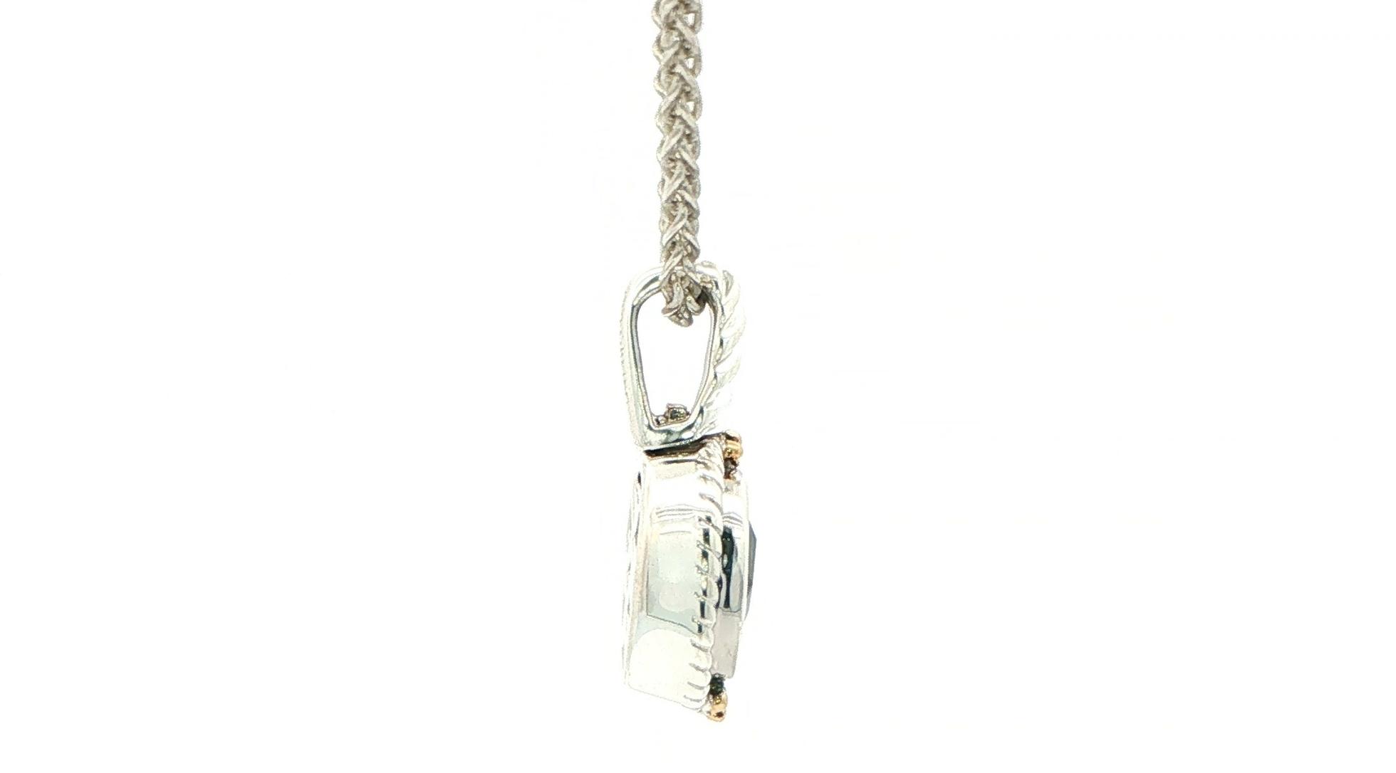 Estate Piece: Oval Quartz Cable Pendant Necklace in Sterling Silver with Yellow Gold Accents  side
