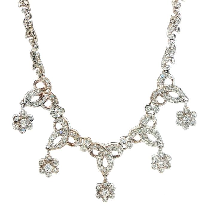 content/products/Estate Piece: Vintage Diamond Floral Drop Collar Necklace in White Gold (2.00cts TWT)