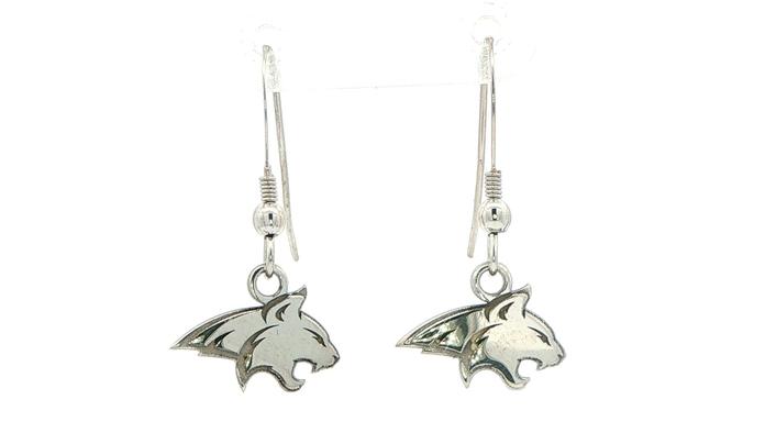 content/products/Small Official Bobcat Mascot Dangle Earrings in Sterling Silver 
