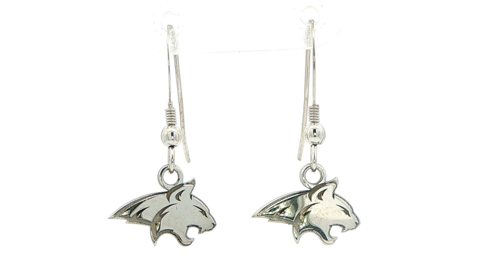 Small Official Bobcat Mascot Dangle Earrings in Sterling Silver