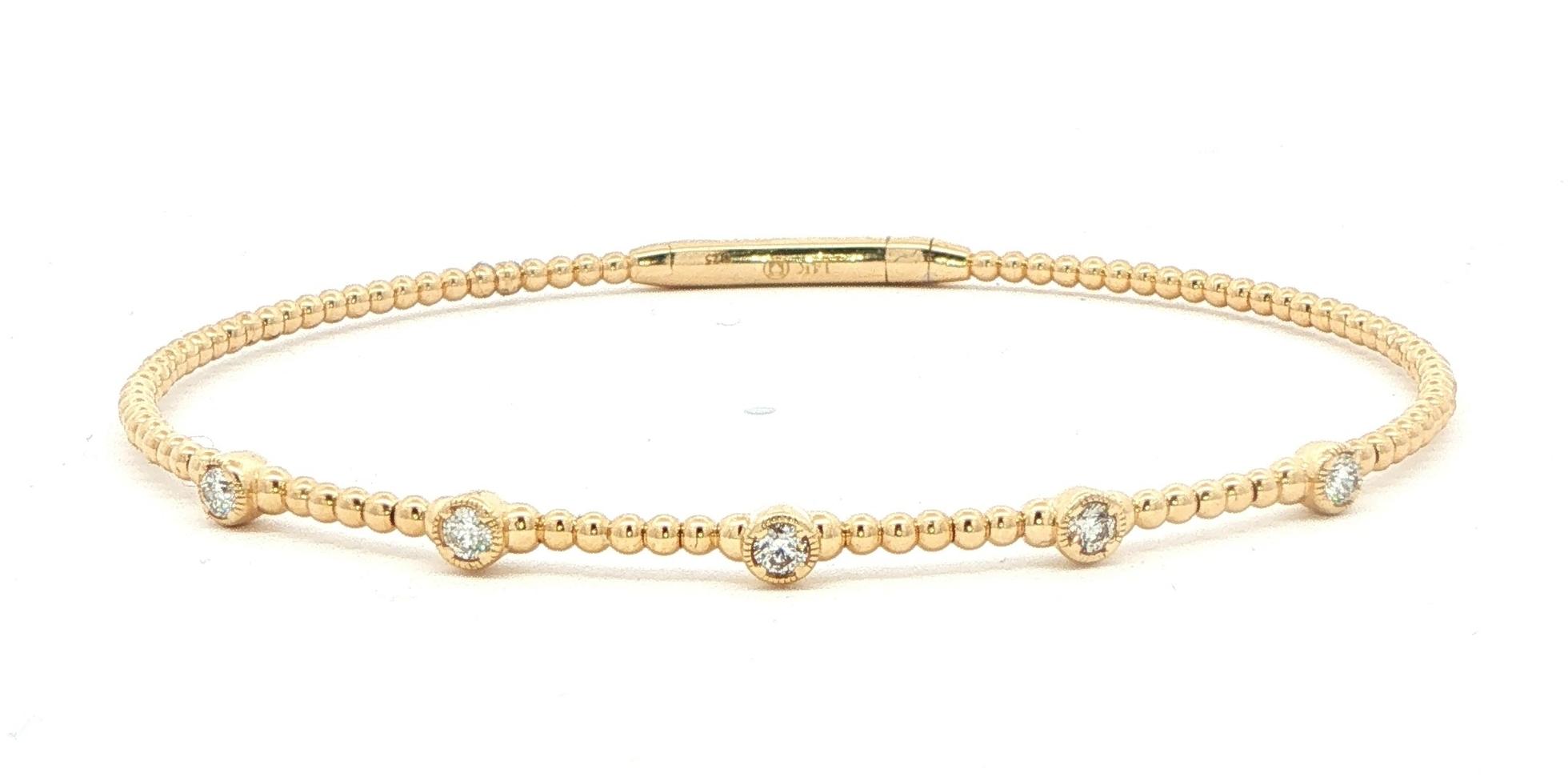 Beaded Diamond Station Flexi Bangle Bracelet in Yellow Gold (0.25cts TWT)