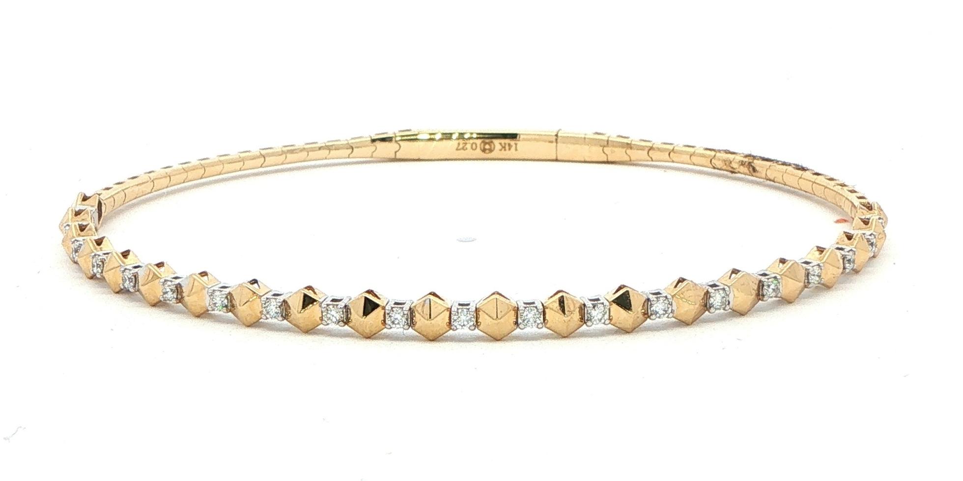 Diamond Geometric Stud Flexi Bangle Bracelet in Yellow Gold (0.27cts TWT)