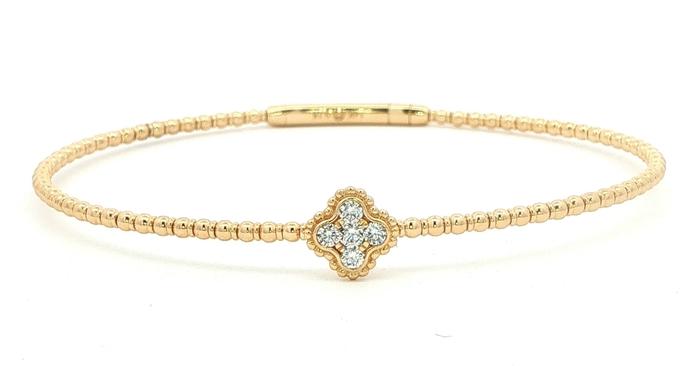 content/products/Diamond Clover Motif Beaded Flexi Bangle Bracelet in Yellow Gold (0.18cts TWT)