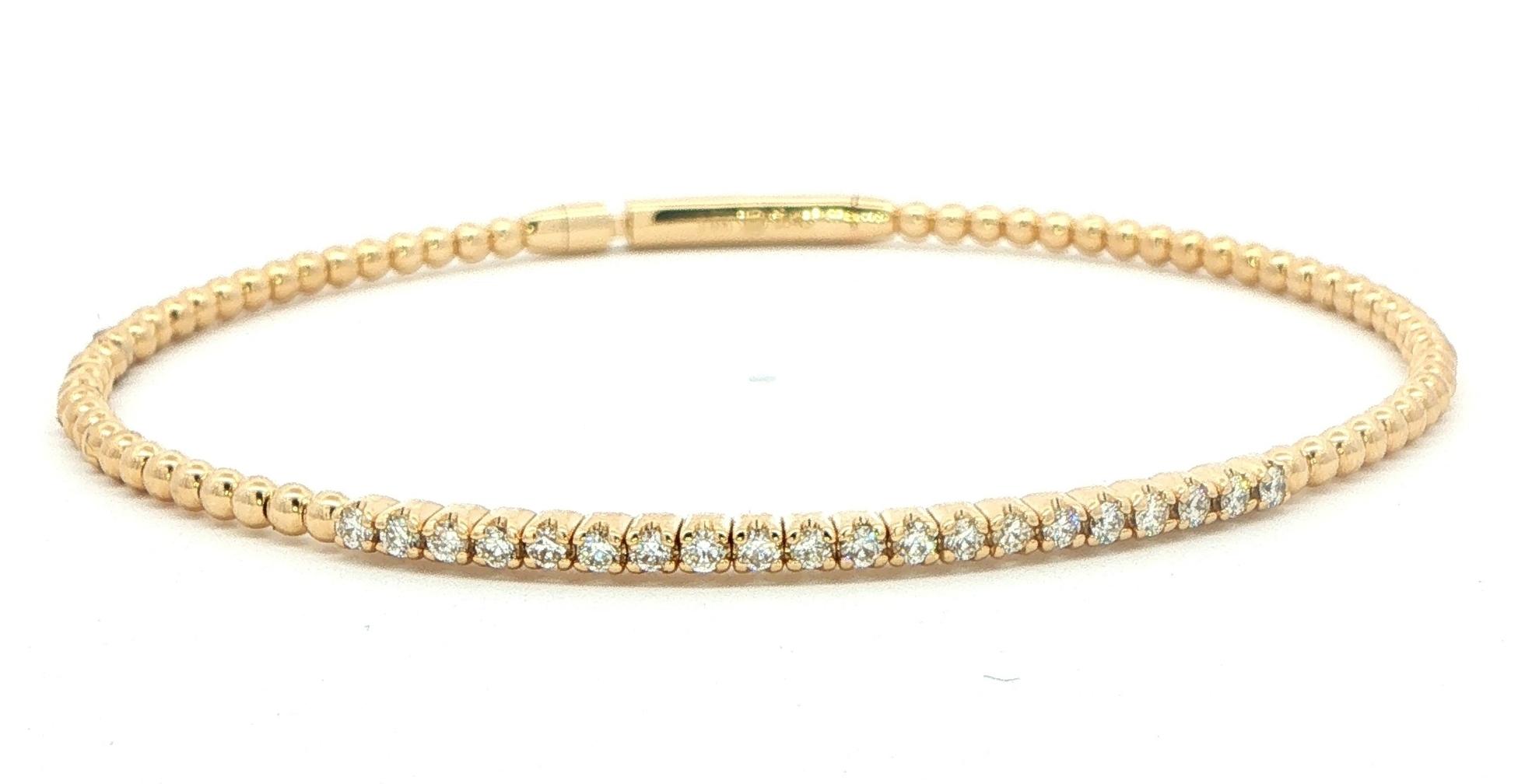 Diamond Beaded Flexi Bangle Bracelet in Yellow Gold (0.43cts TWT)