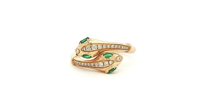 content/products/Diamond Bypass Serpent Cocktail Ring with Emerald Eyes Yellow Gold (0.31cts TWT)