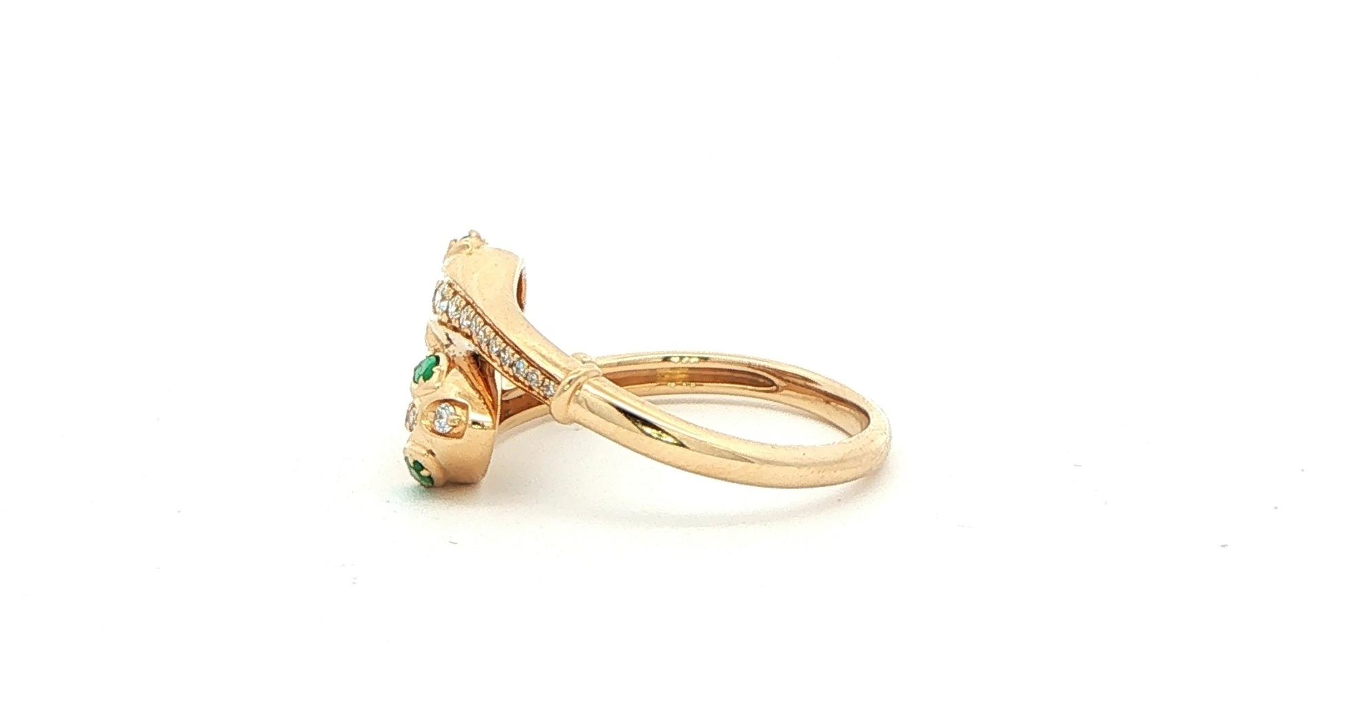 Diamond Bypass Serpent Cocktail Ring with Emerald Eyes Yellow Gold (0.31cts TWT) side