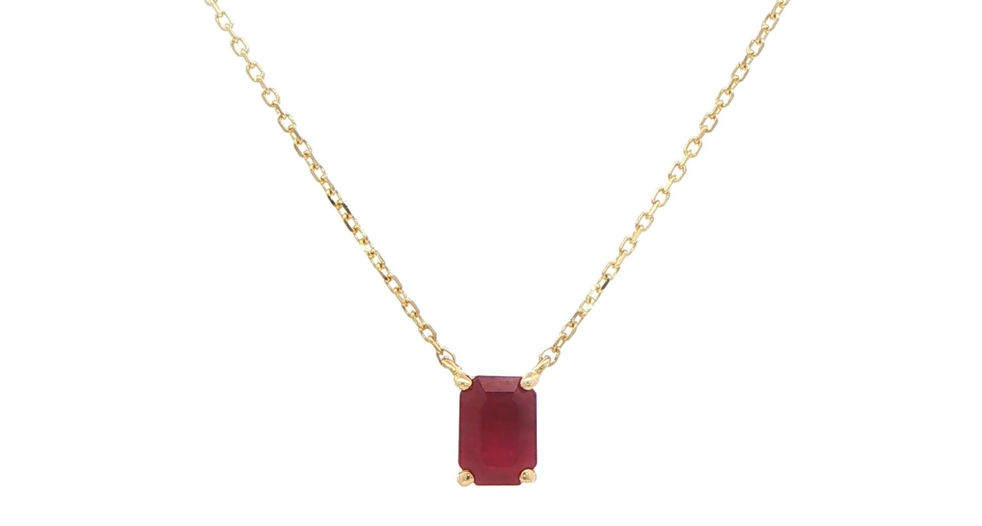Emerald-Cut Ruby Necklace on Split Chain in Yellow Gold (1.20cts)