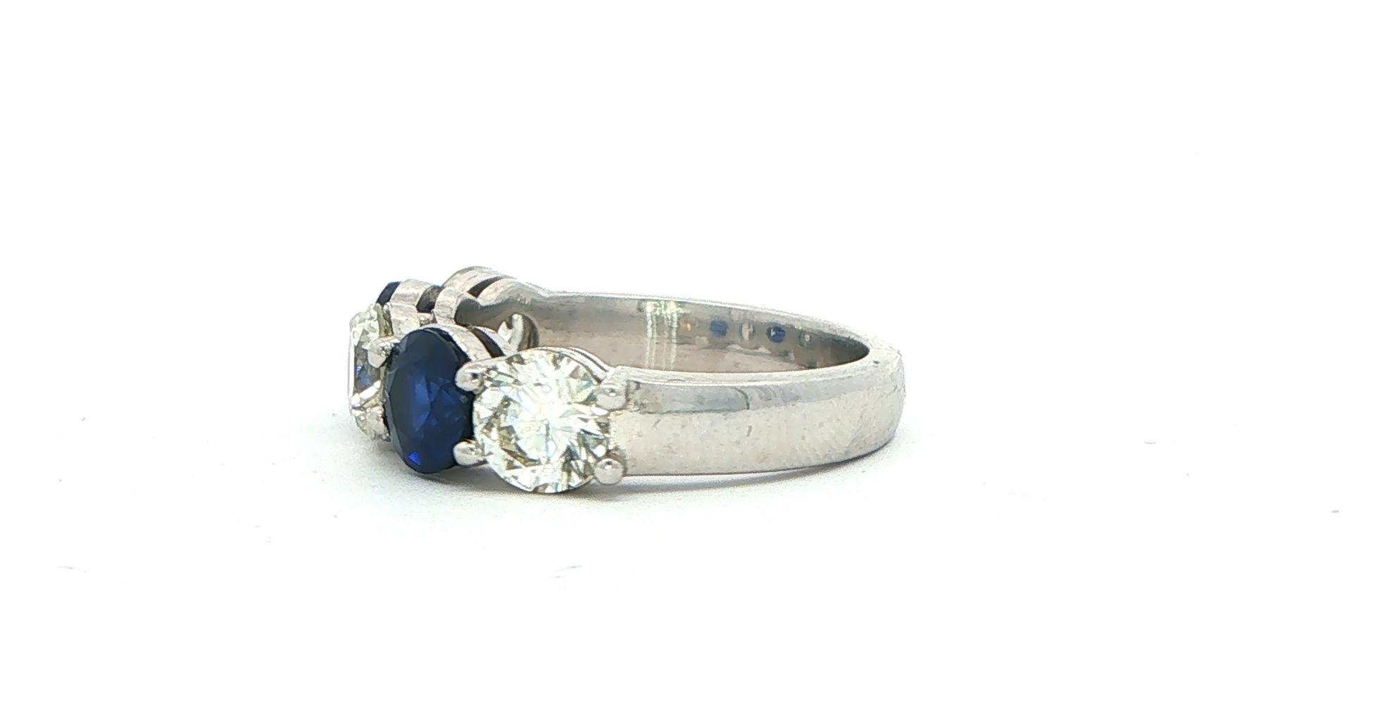 5-Stone Royal Blue Sapphire and Diamond Ring in Platinum (3.30cts TWT) side