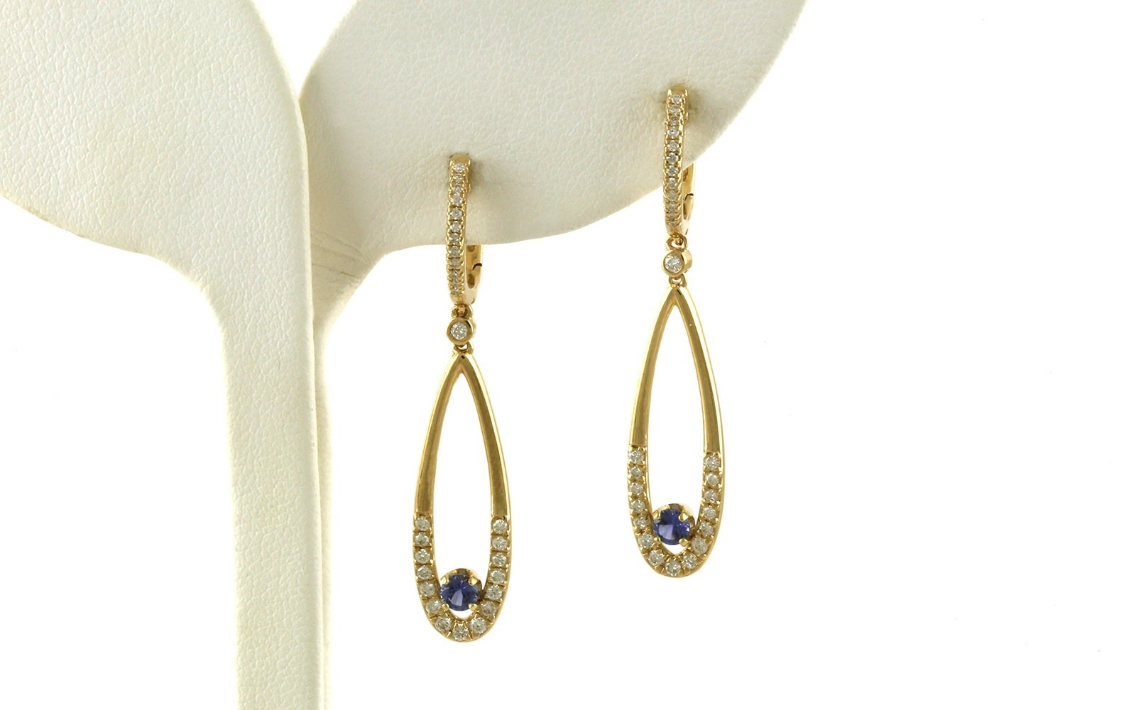 Montana Yogo Sapphire and Diamond Hoop Drop Earrings in Yellow Gold (0.70cts TWT)