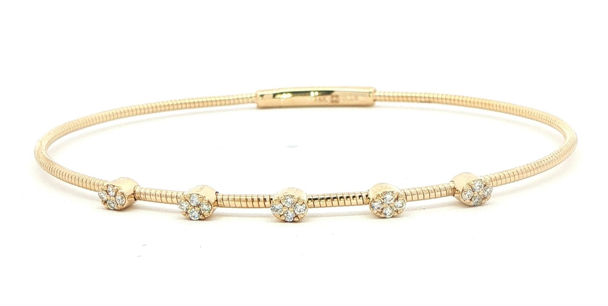 Diamond Cluster Station Flexible Bangle Bracelet in Yellow Gold (0.18cts TWT)