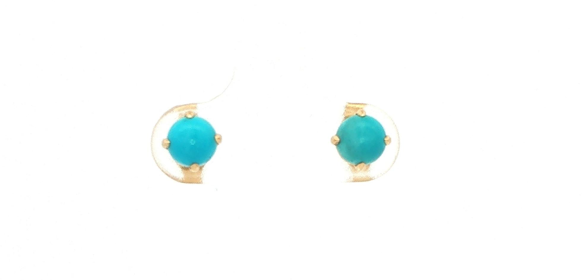 Round Cabochon Turquoise Stud Earrings in Yellow Gold
