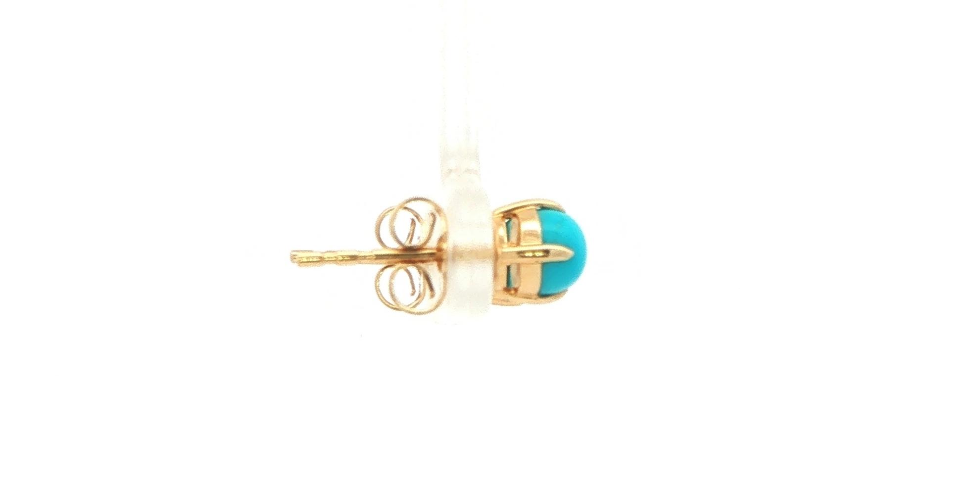Round Cabochon Turquoise Stud Earrings in Yellow Gold side