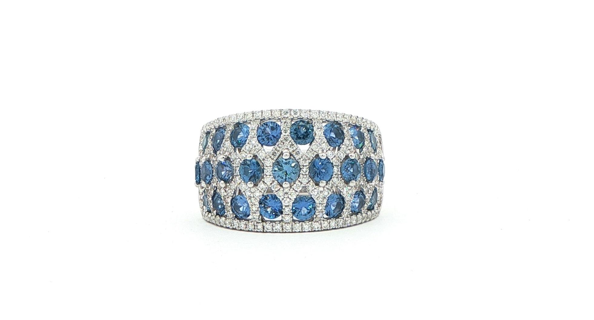 Honeycomb Design Montana Yogo Sapphire and Diamond Ring in White Gold (2.41cts TWT)