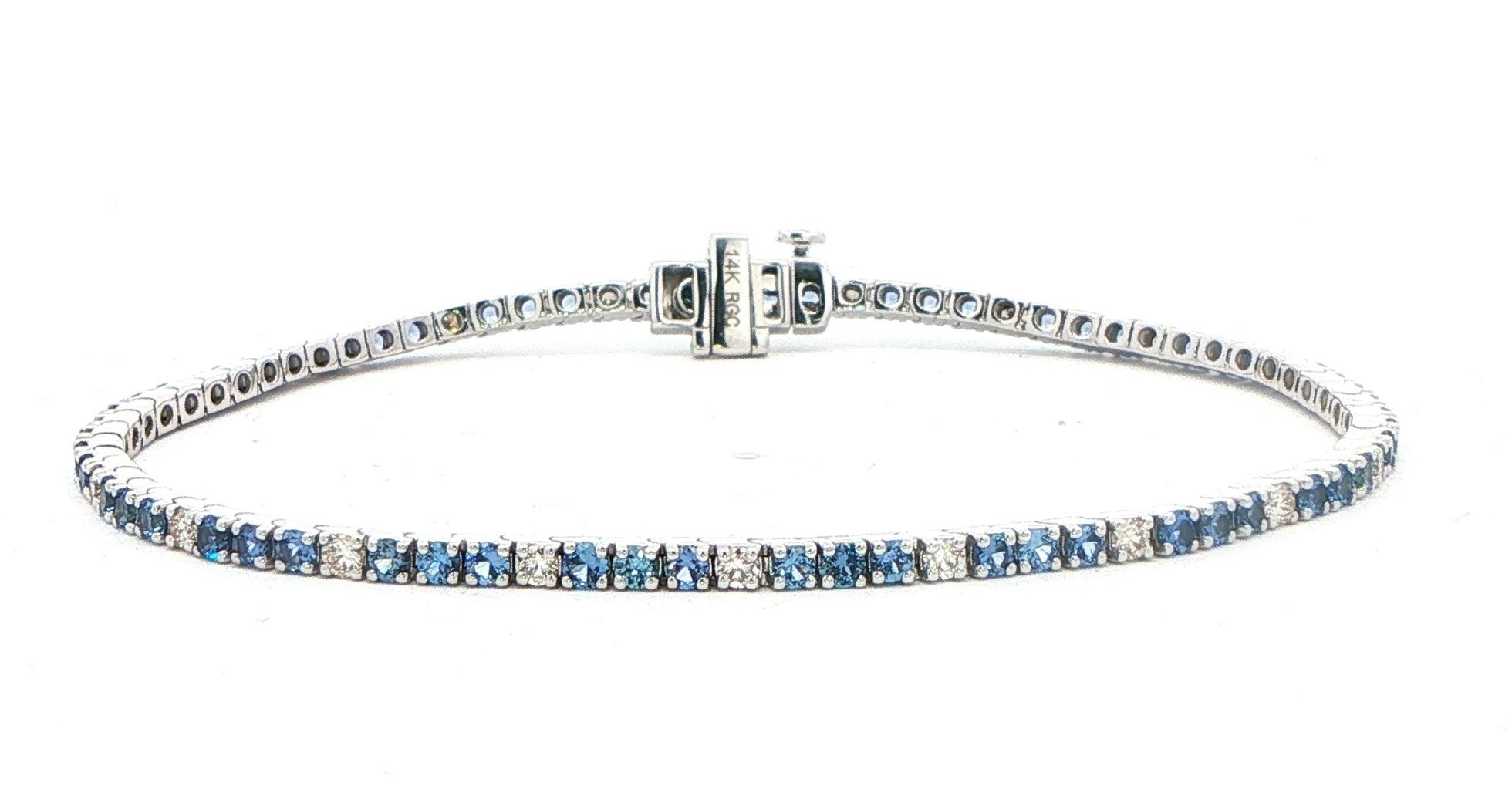 Montana Yogo Sapphire and Diamond Tennis Bracelet in White Gold (3.08cts TWT)