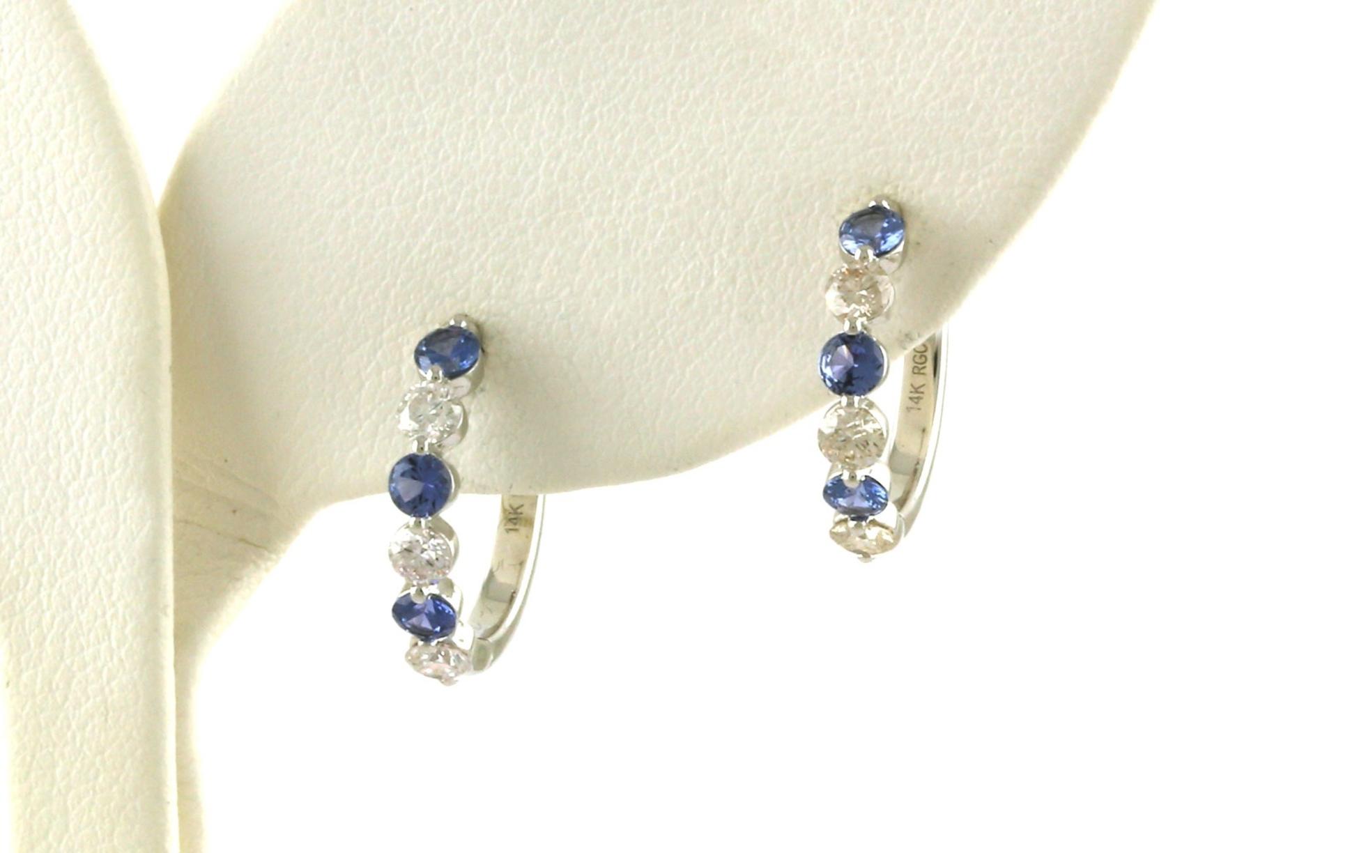 Alternating Montana Yogo Sapphire and Diamond Single Shared-Prong Hoop Earrings in White Gold (1.25cts TWT)