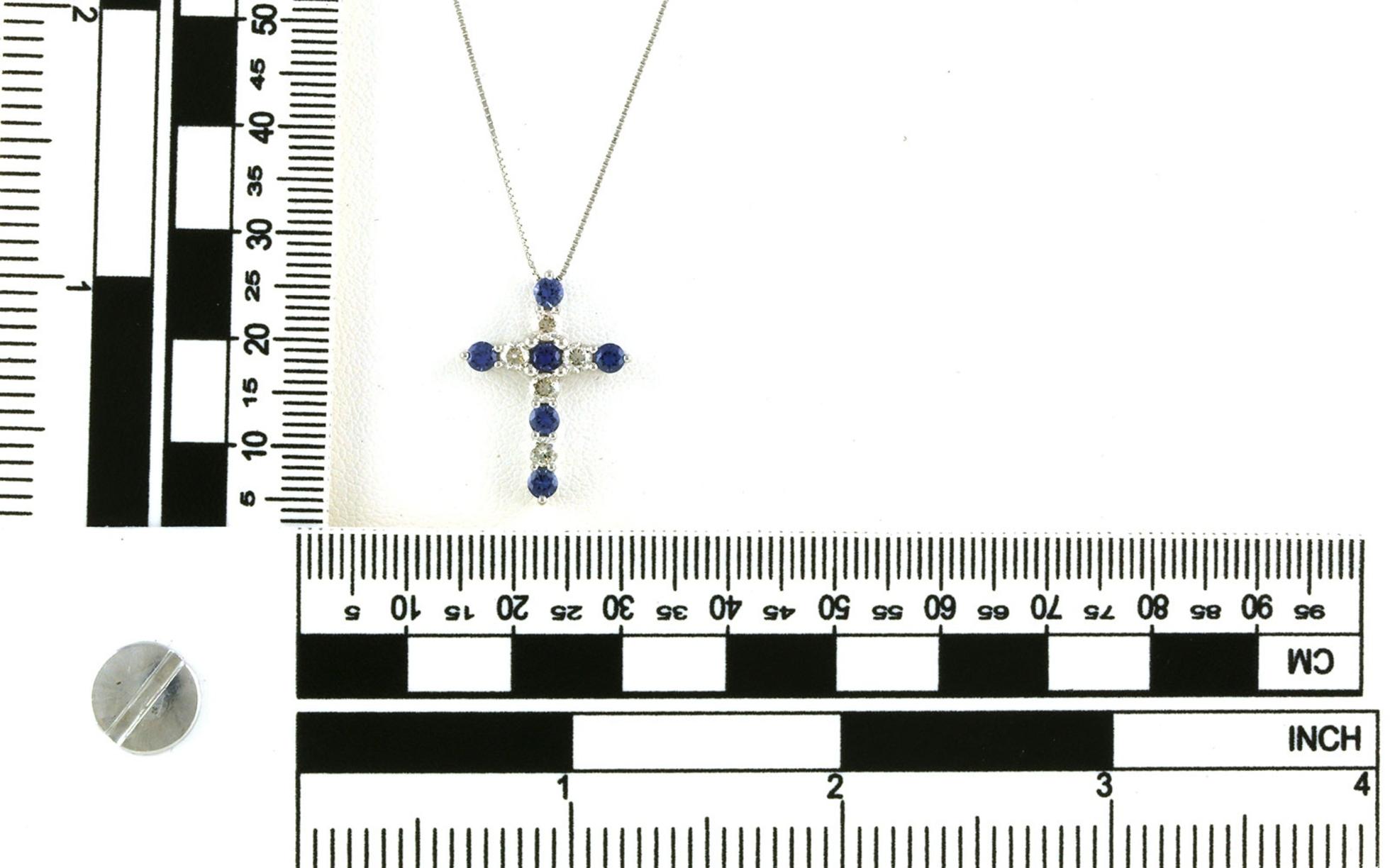 Alternating Montana Yogo Sapphire and Diamond Cross Necklace in White Gold (1.125cts TWT) scale