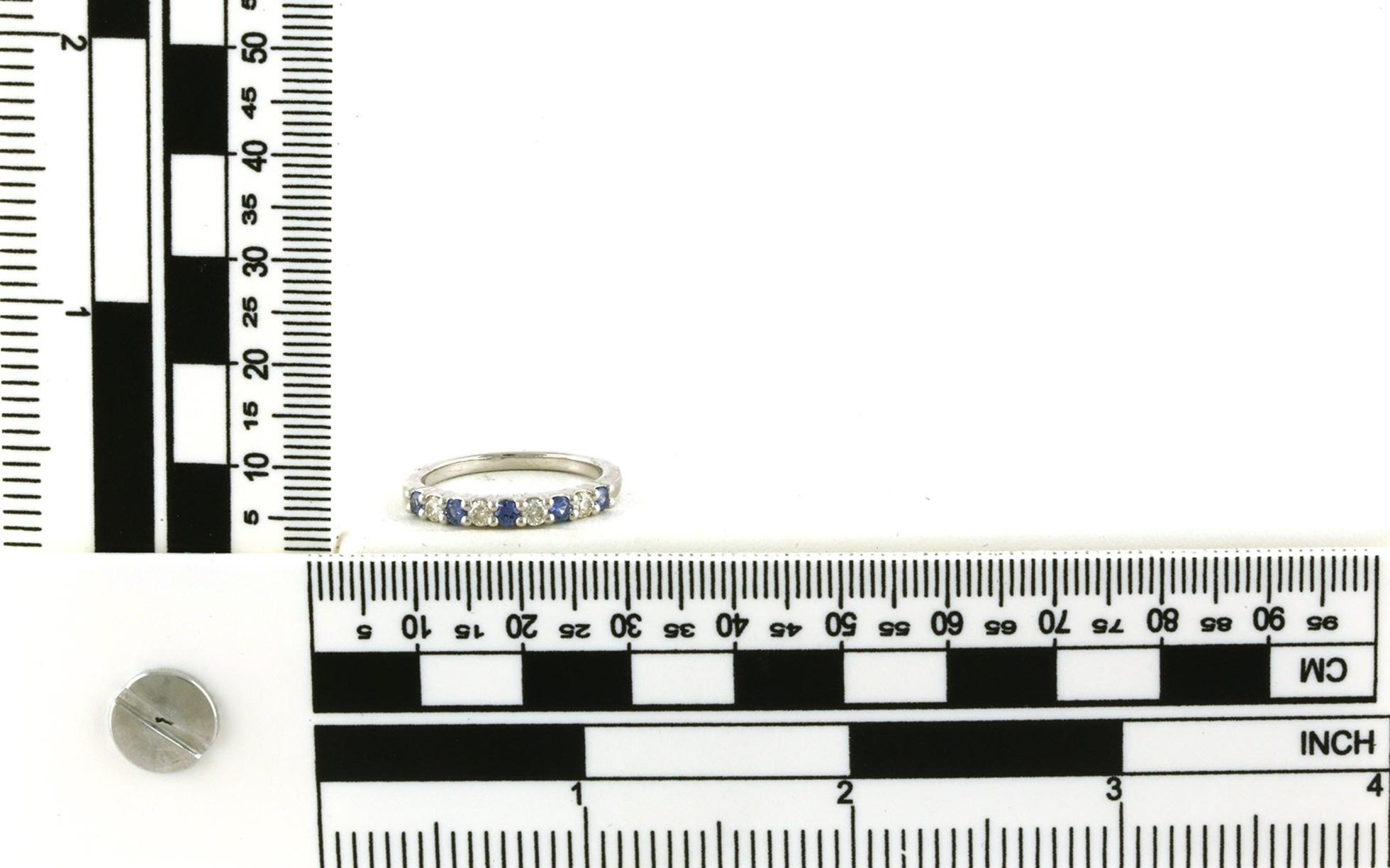Alternating Montana Yogo Sapphire and Diamond Prong-set Ring in White Gold (0.625cts TWT) scale