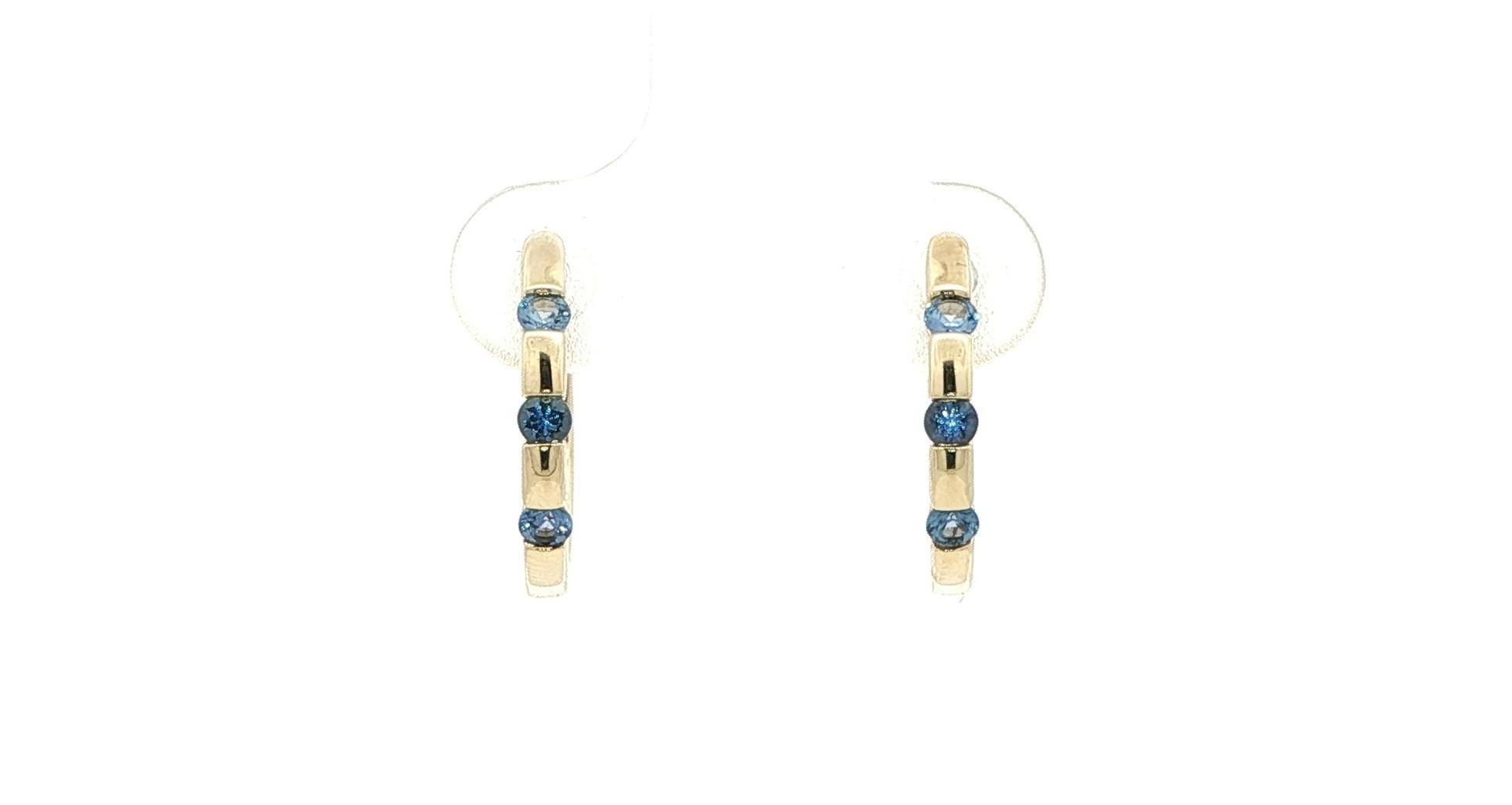 3-Stone Bar-set Montana Yogo Sapphire Hoop Earrings in Yellow Gold (0.27cts TWT)