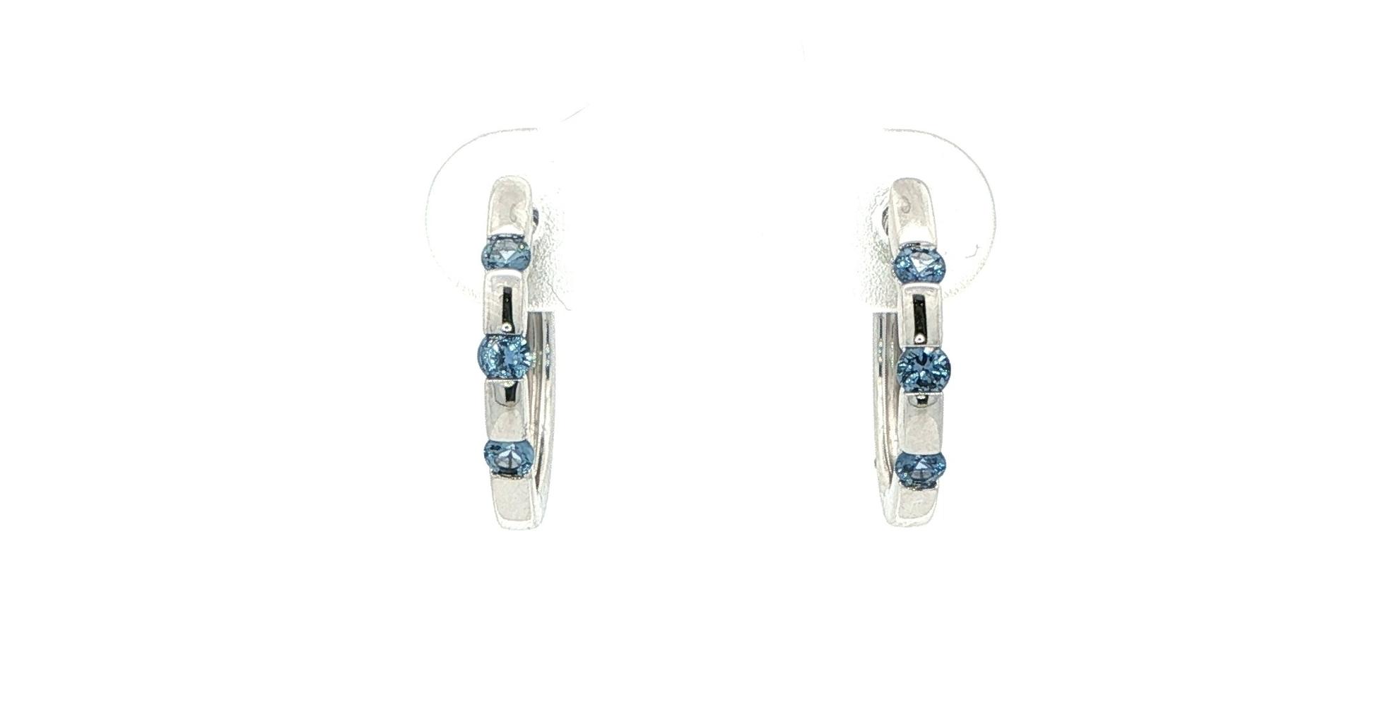 3-Stone Bar-set Montana Yogo Sapphire Hoop Earrings in White Gold (0.26cts TWT)