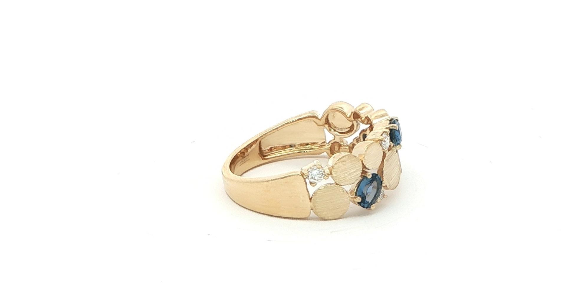 Wide River Rock Montana Yogo Sapphire and Diamond Ring White Sandblast Finish in Yellow Gold (0.70cts TWT) side