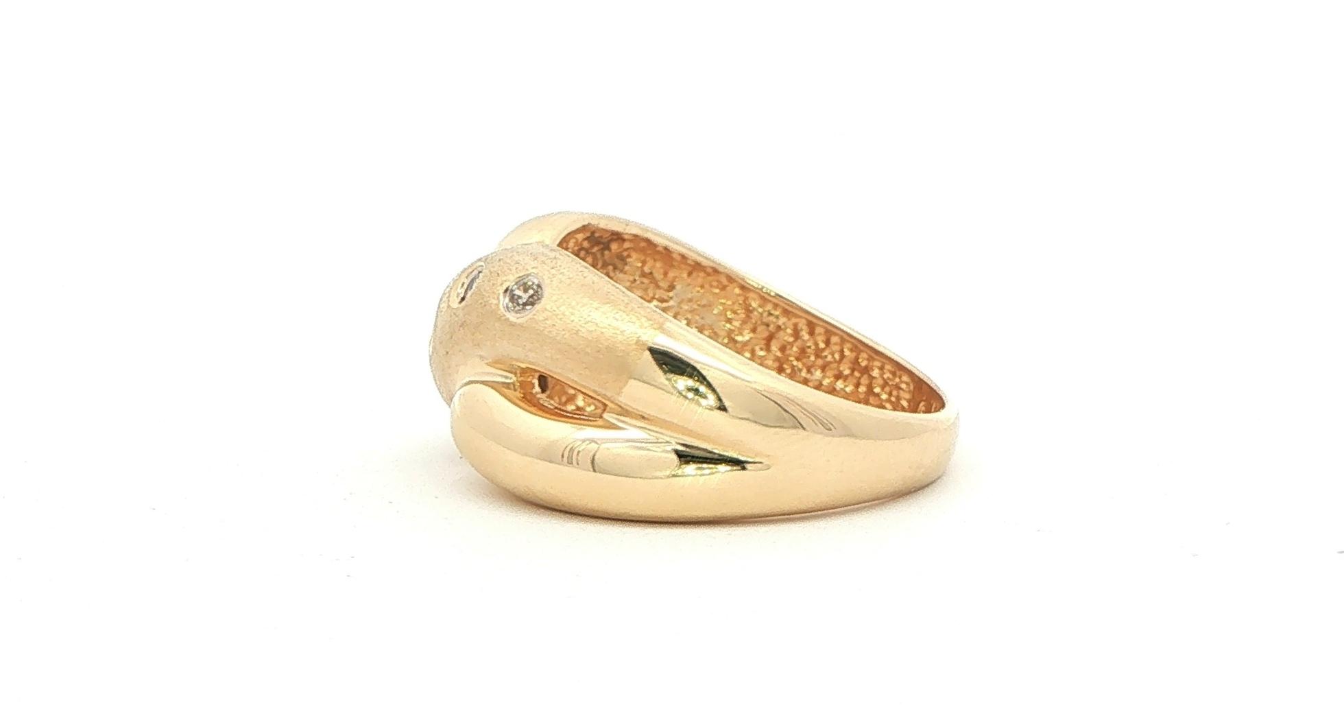 Estate Piece: Hollow Crossover Band Ring with Flush-Set Diamonds in Yellow Gold (0.05cts TWT) side