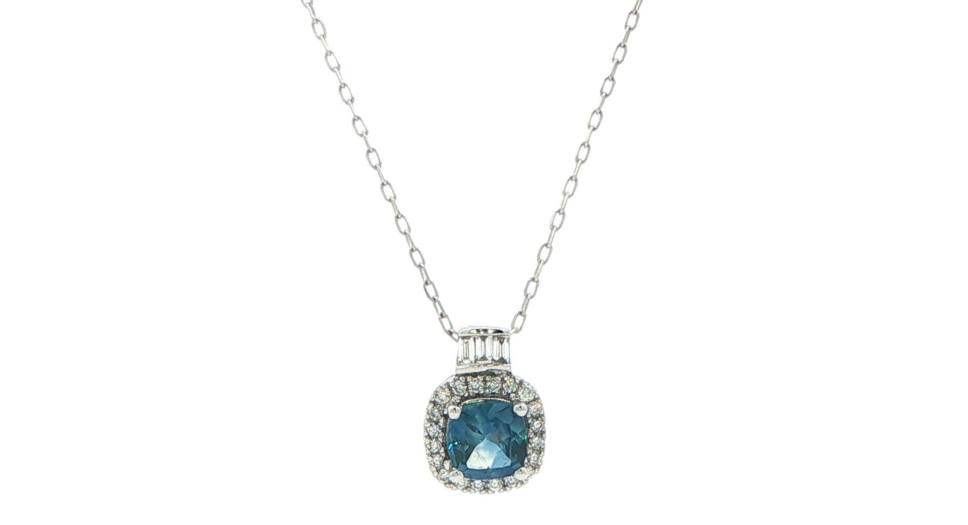 Montana Sapphire Halo Pendant Necklace with Diamond Bail in White Gold (1.46cts TWT)