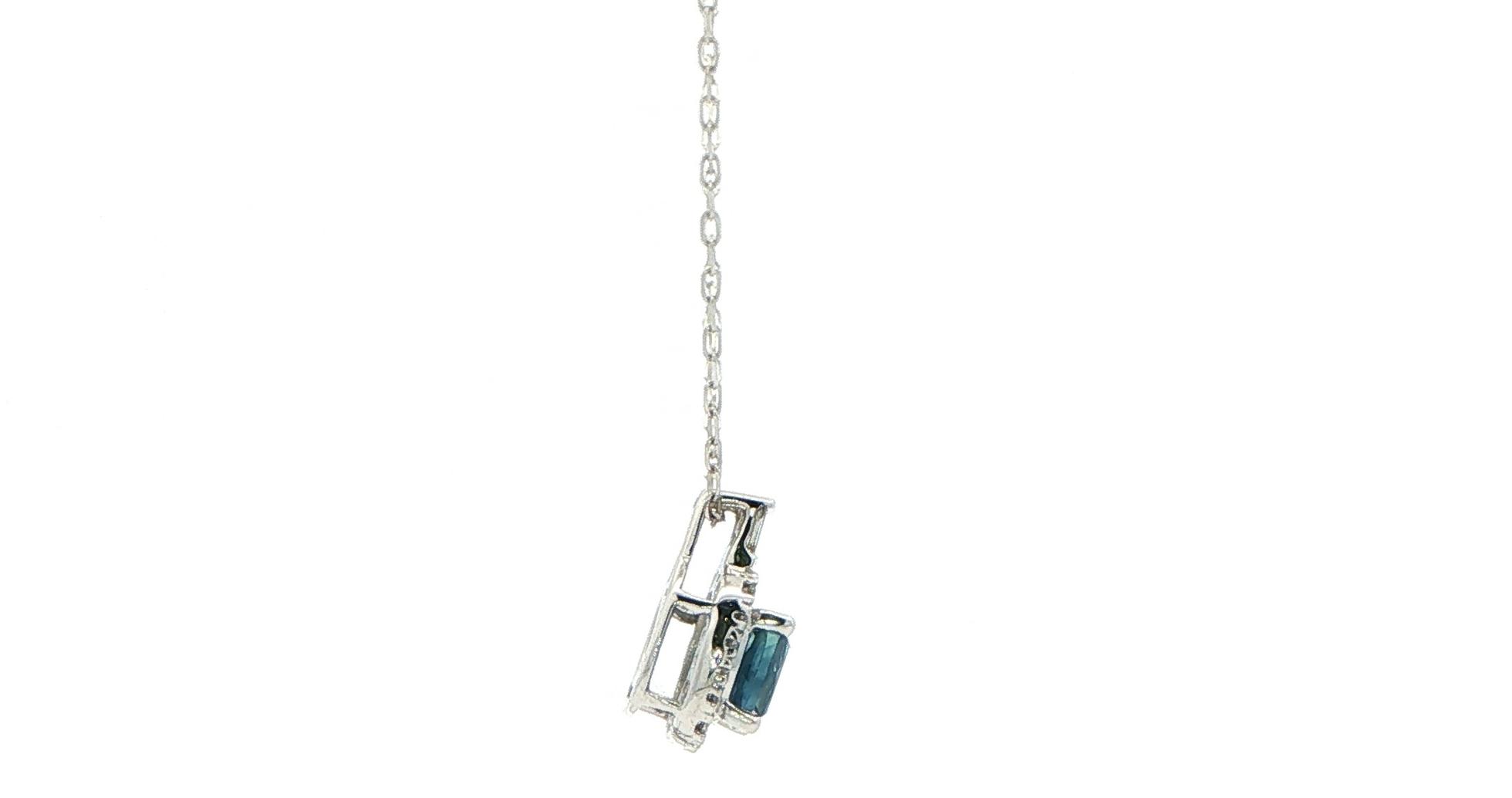 Montana Sapphire Halo Pendant Necklace with Diamond Bail in White Gold (1.46cts TWT) side