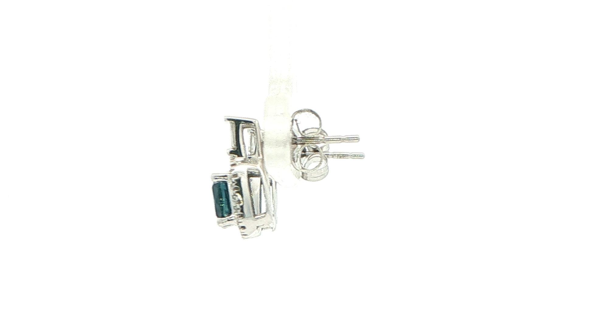 Peacock Blue Montana Sapphire and Diamonds Halo Stud Earrings in White Gold (1.79cts TWT) side