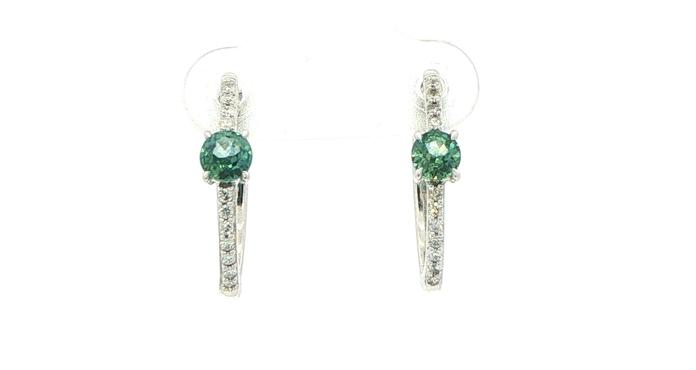 content/products/Teal Montana Sapphire and Diamond Hoop Earrings in White Gold (0.78cts TWT)