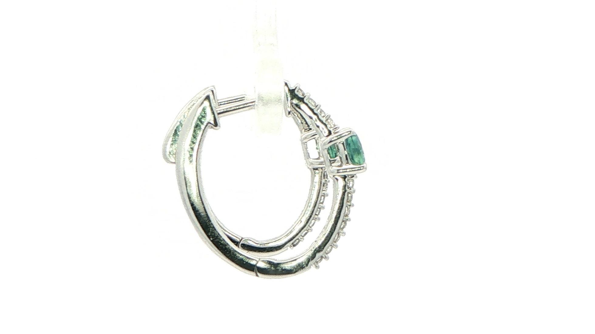 Teal Montana Sapphire and Diamond Hoop Earrings in White Gold (0.78cts TWT) side