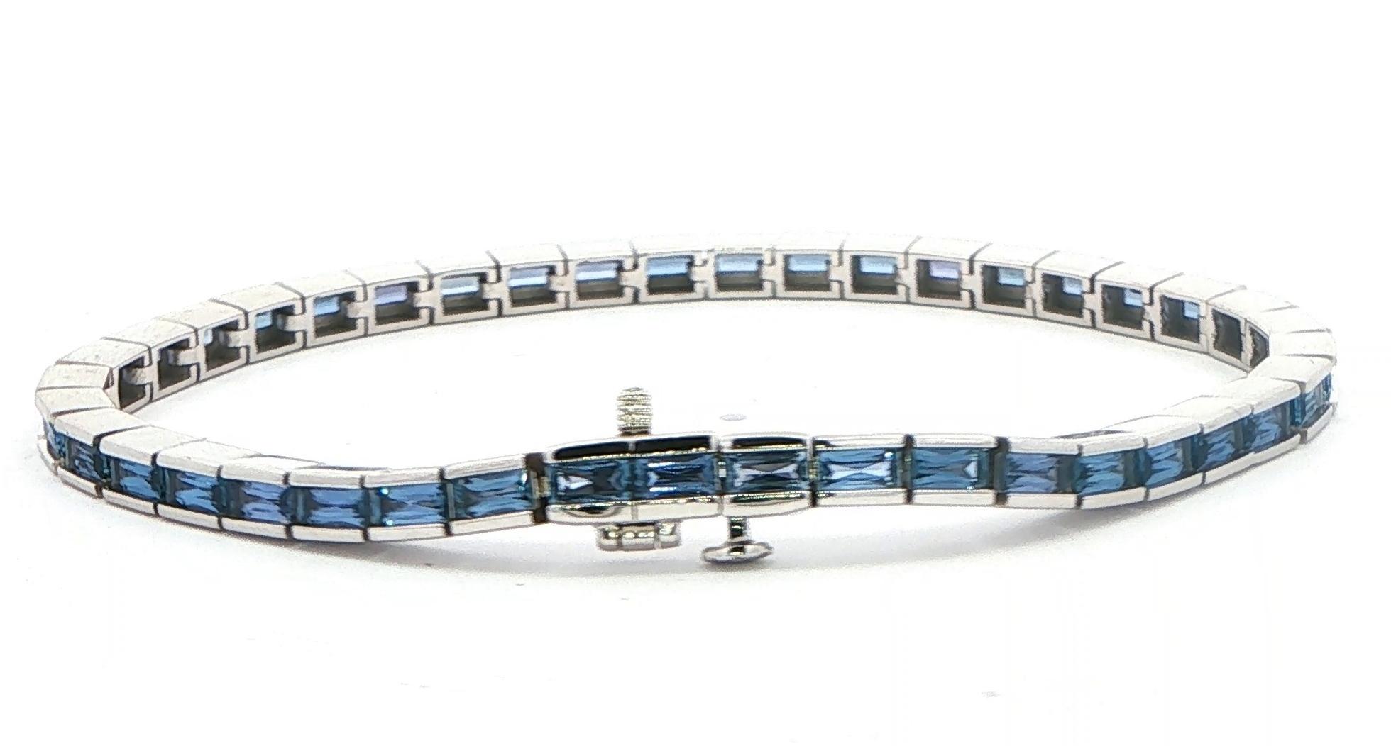 Channel-set Baguette Montana Yogo Sapphire Tennis Bracelet in White Gold (5.62cts TWT) back