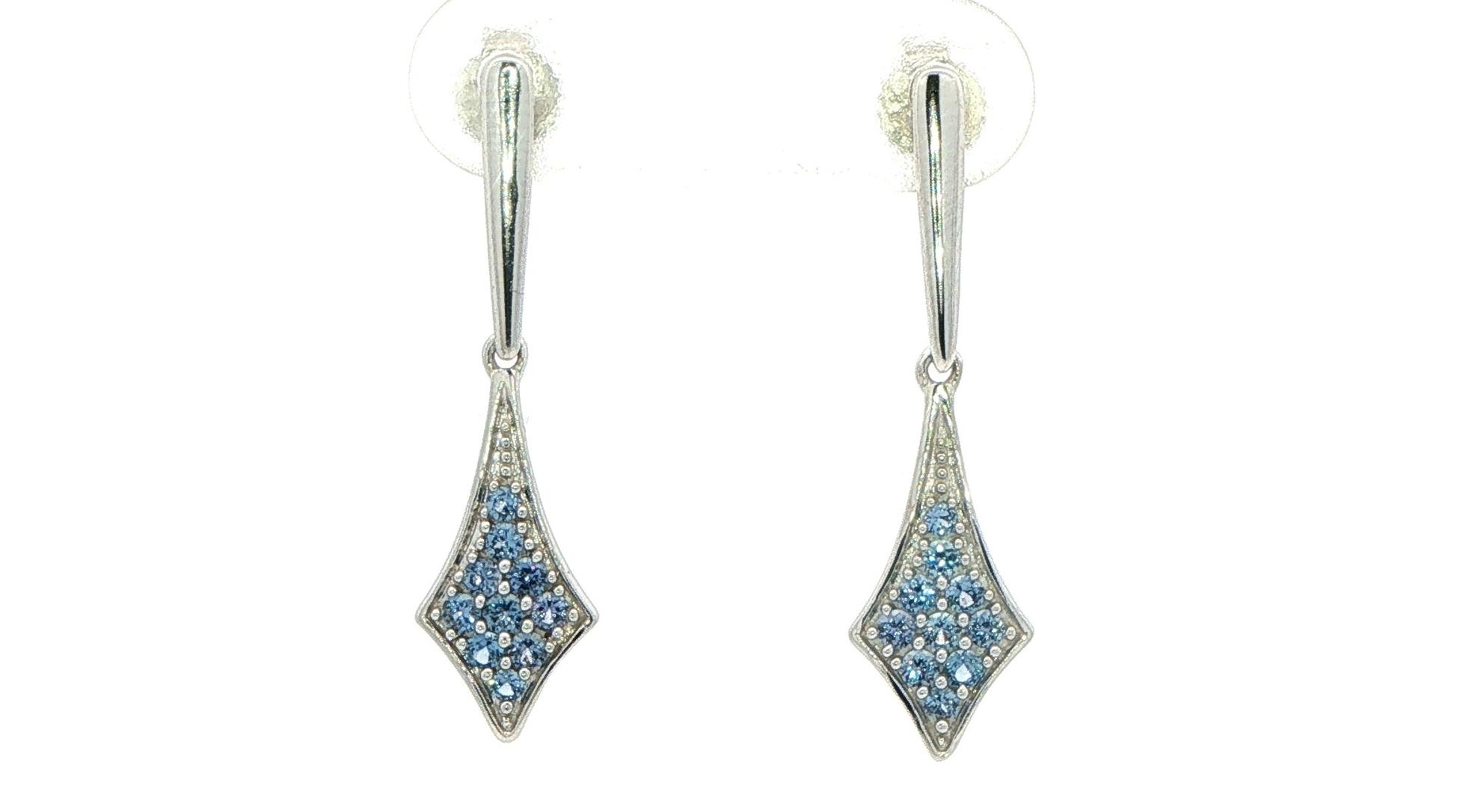 Kite Shaped Montana Yogo Sapphire Cluster Drop Earrings in White Gold (0.33cts TWT)
