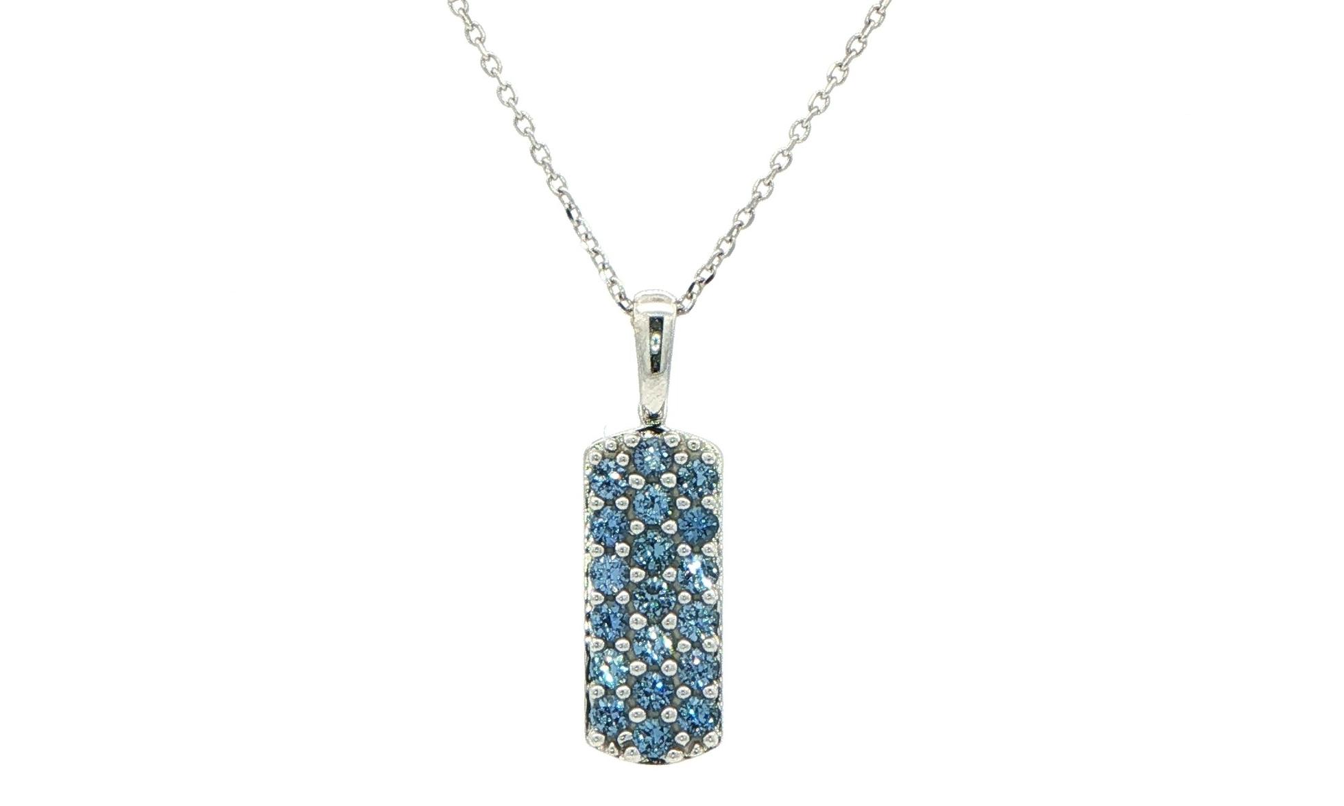 Pave Montana Yogo Sapphire Dog Tag Pendant in White Gold (0.75cts TWT)