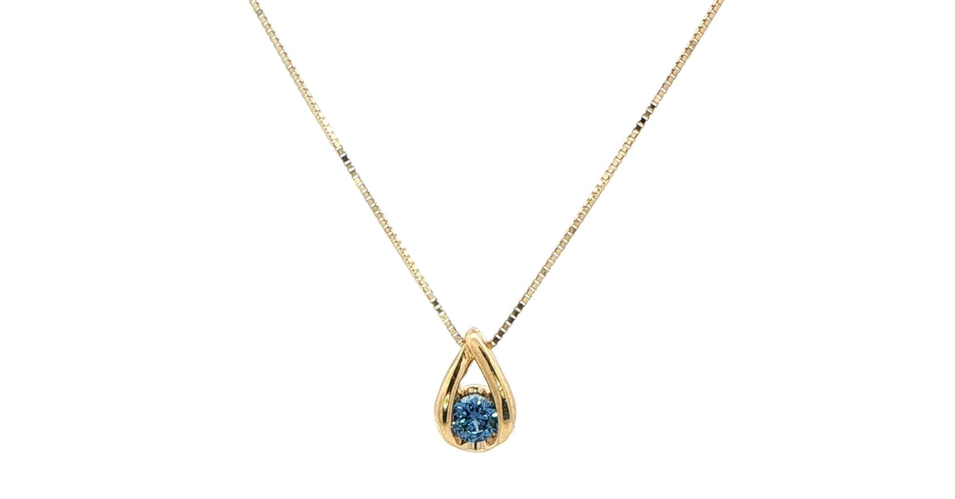 Teardrop Montana Yogo Sapphire Pendant Necklace in Yellow Gold (0.25cts TWT)