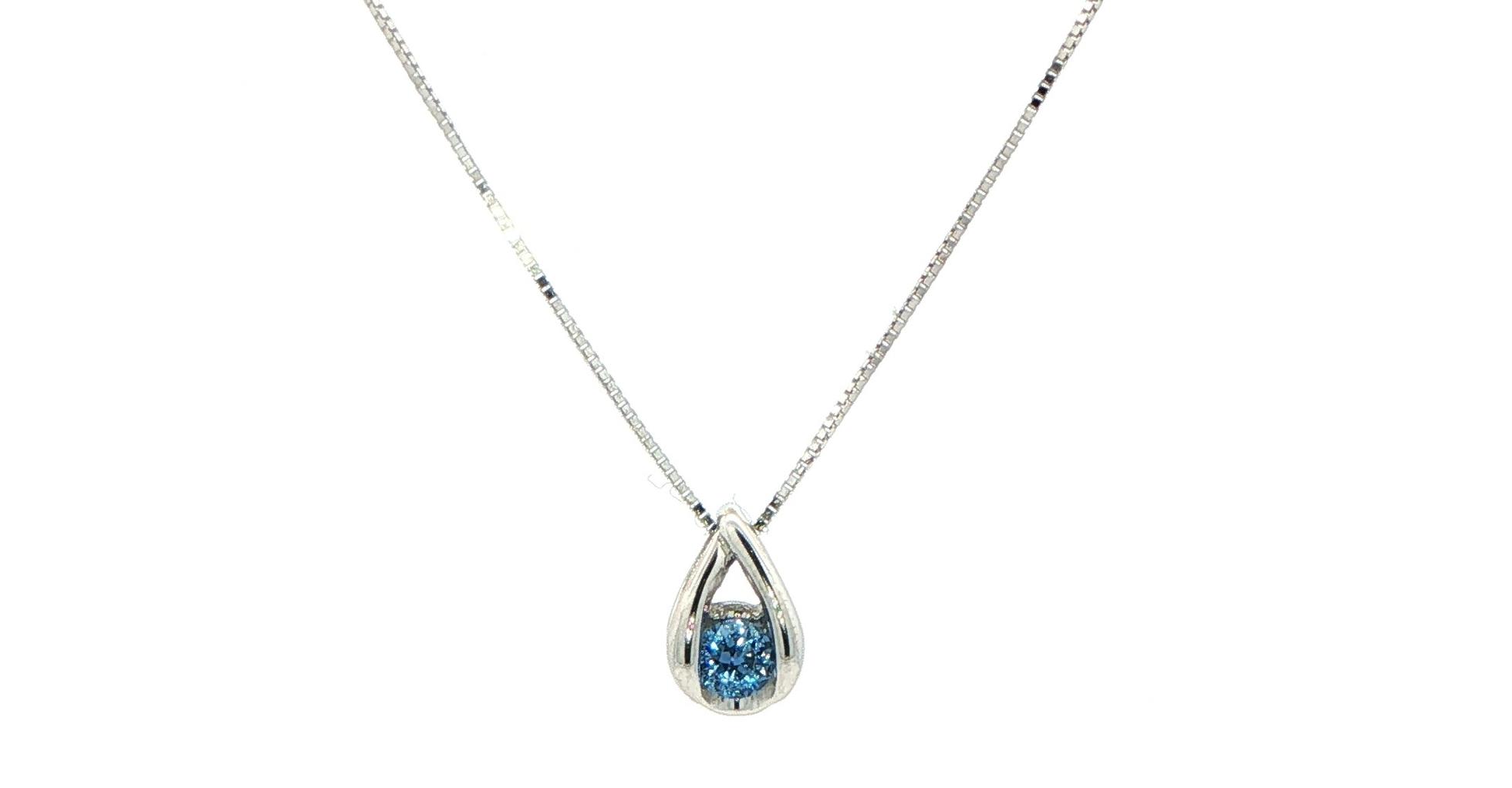 Teardrop Montana Yogo Sapphire Pendant Necklace in White Gold (0.25cts TWT)