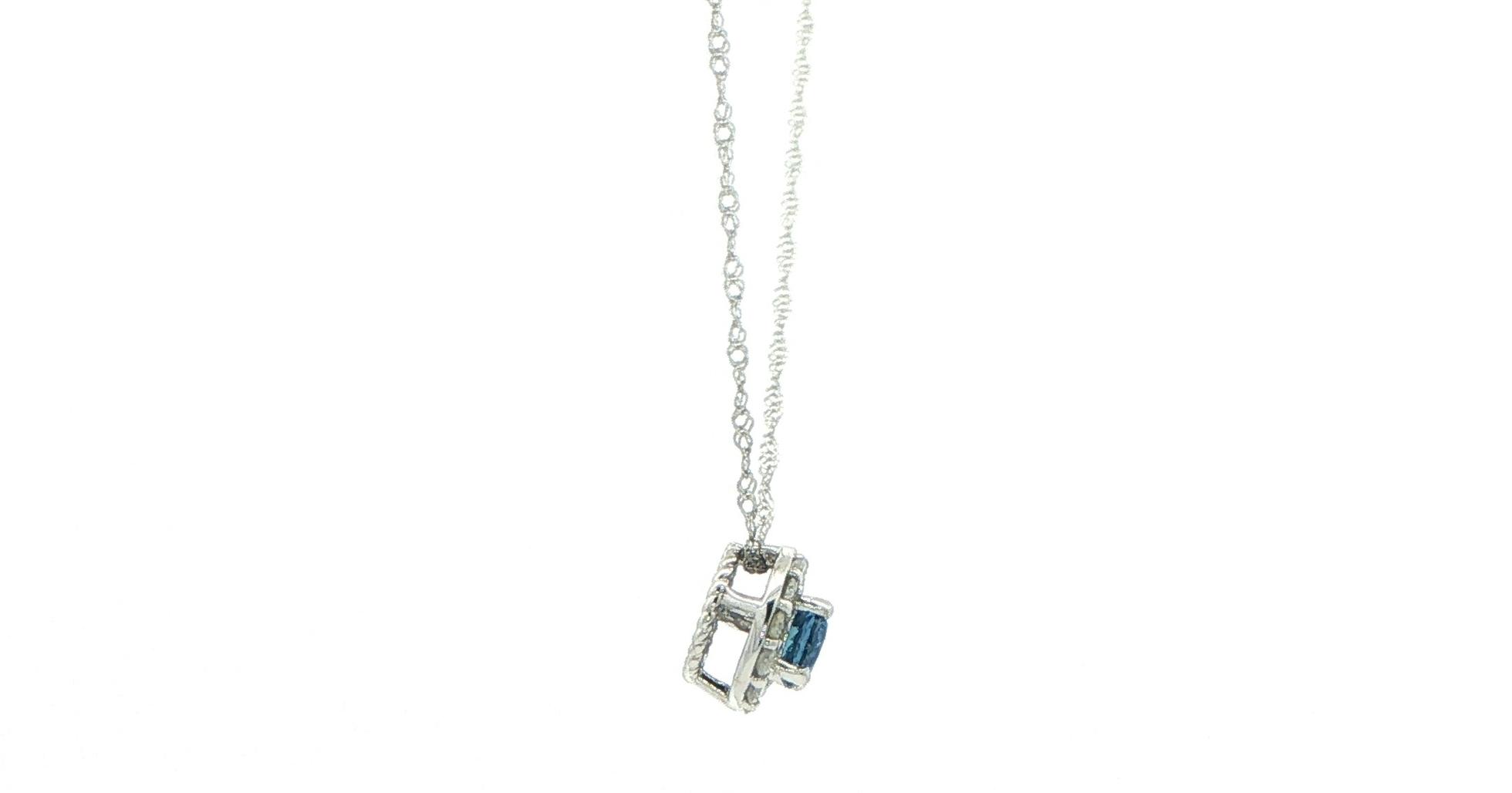 Montana Yogo Sapphire and Diamond Halo Pendant Necklace in White Gold (0.16cts TWT) side