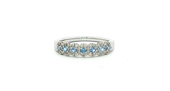 content/products/Montana Yogo Sapphire Scalloped Diamond Halo Band Ring in White Gold (0.50cts TWT)