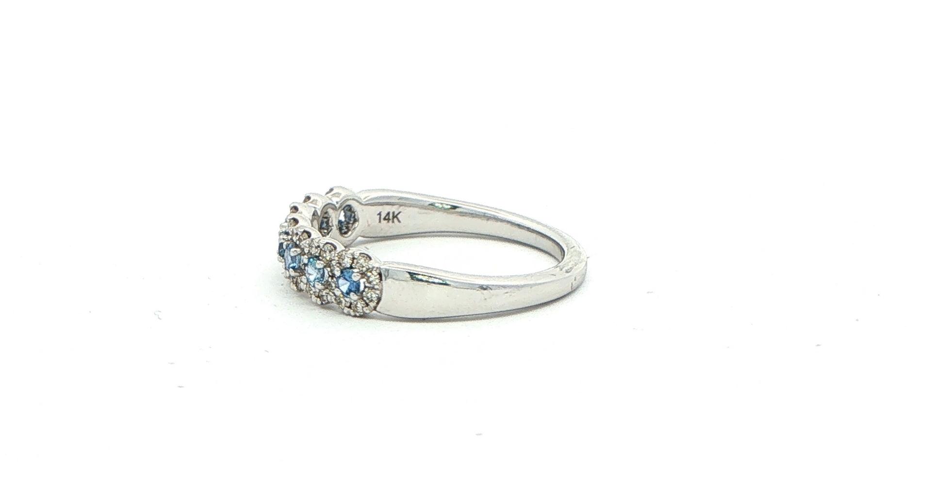 Montana Yogo Sapphire Scalloped Diamond Halo Band Ring in White Gold (0.50cts TWT) side